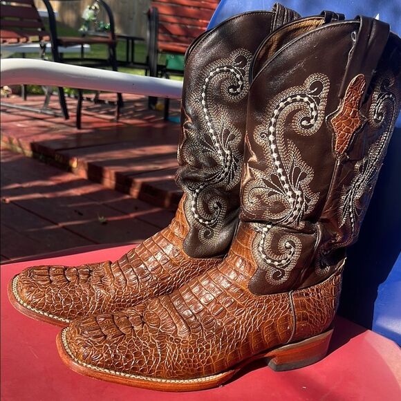 Ferrini Men's Caiman Croc Print Cowboy Boot Brown 10.5 D Wide Square Toe 4039323 - Picture 16 of 16